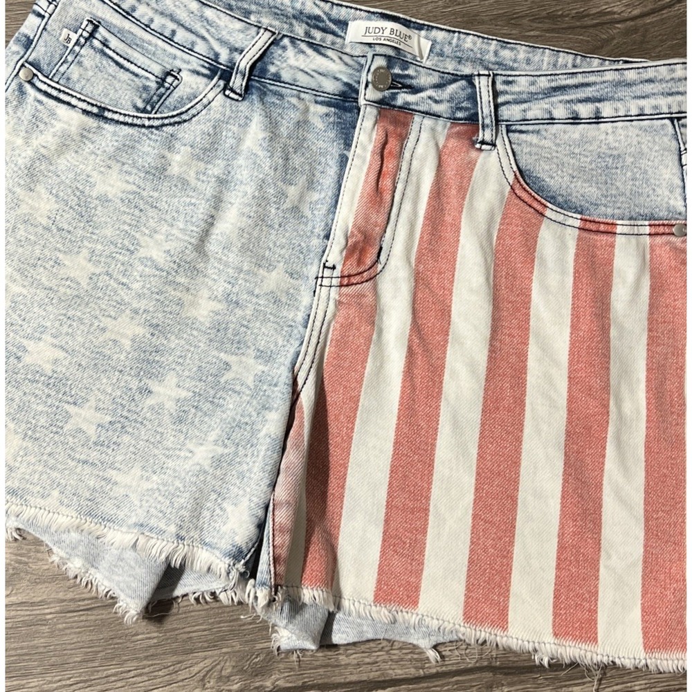 Judy Blue American Flag Distressed High Waisted Cut Off Jean Shorts SZ 1X (36x5)